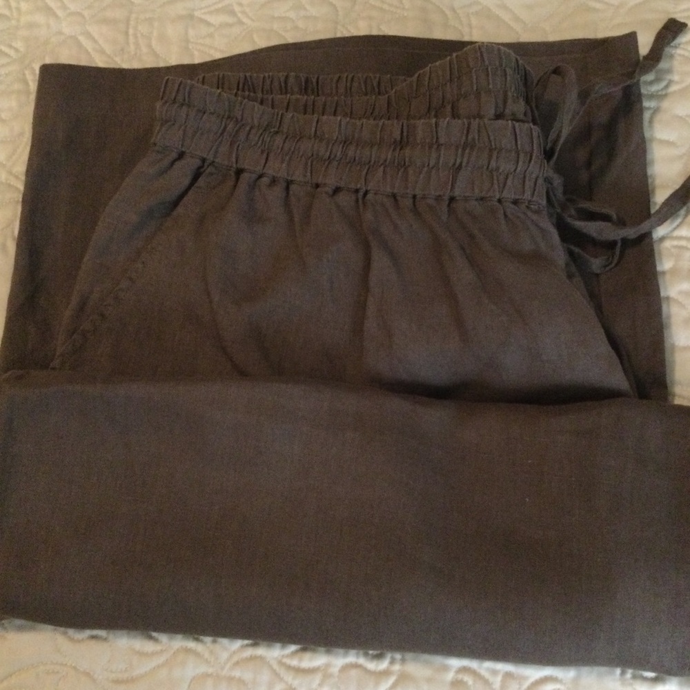 Woman 100% Linen Brown Pants